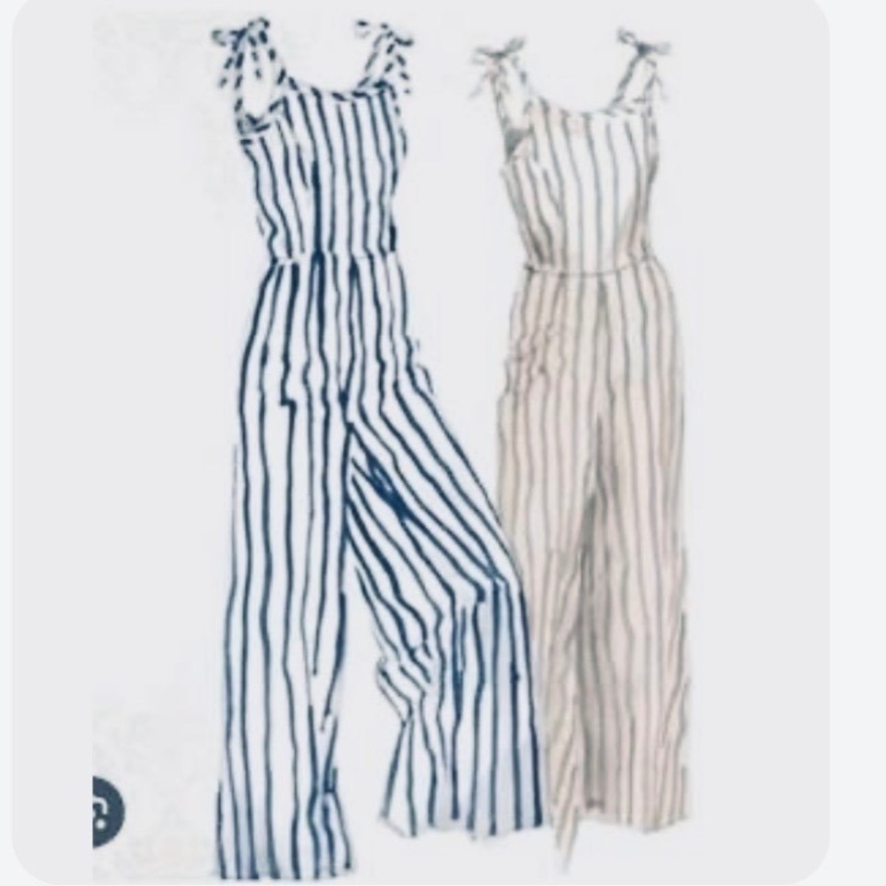 J. Peterman Womens 100% Linen Striped Wide Leg Jumpsuit Navy White Size 10